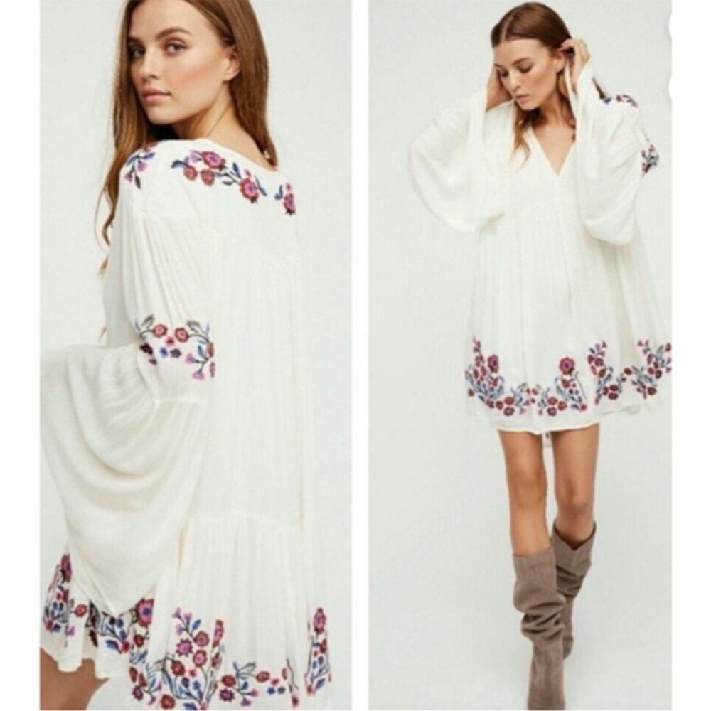 Bohemian Free People Embroidered White Dress